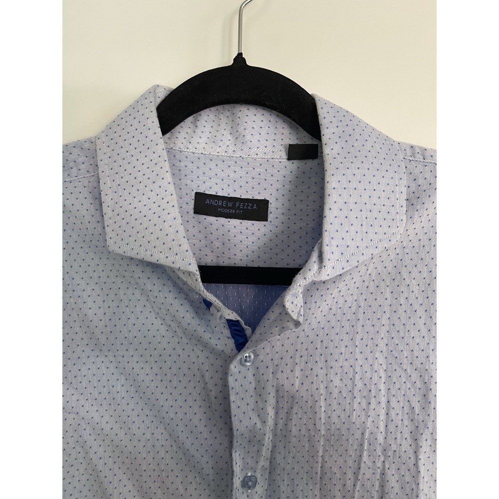 Andrew Fezza Men's Modern Fit Button Shirt XL, 17-17.5, 35/36,‎ Blue Polka Dot